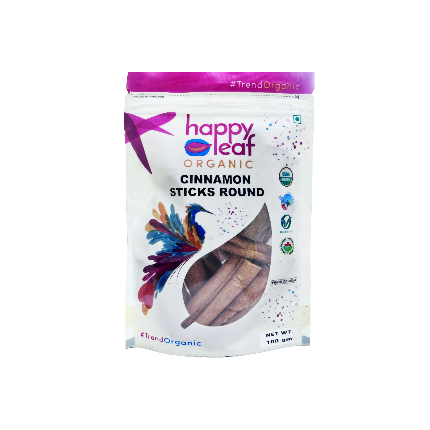 Happy Leaf Organic Cinnamon Sticks Round Packet 100 grams