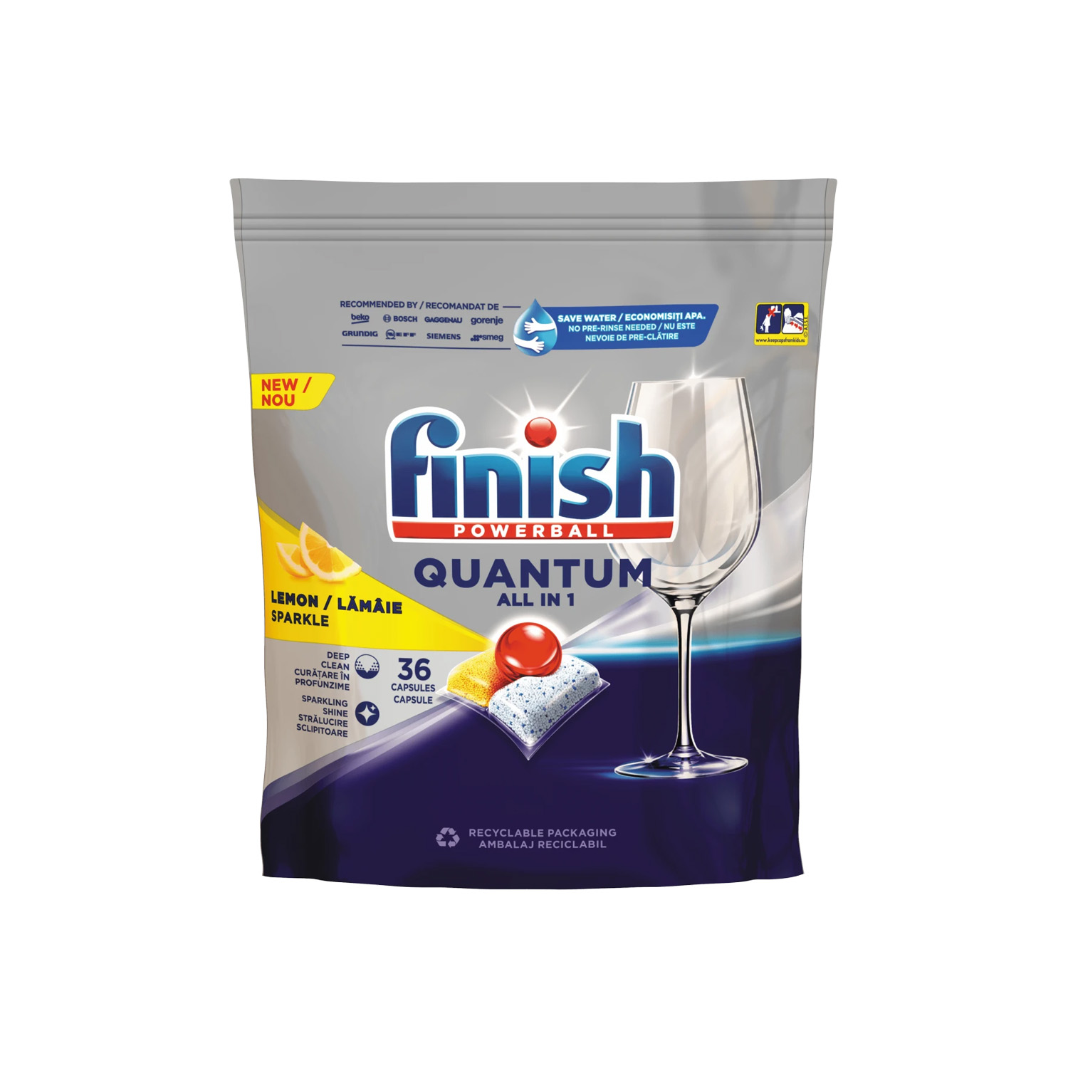 Finish Quantum All In 1 Dishwasher Caps Lemon 36 pieces