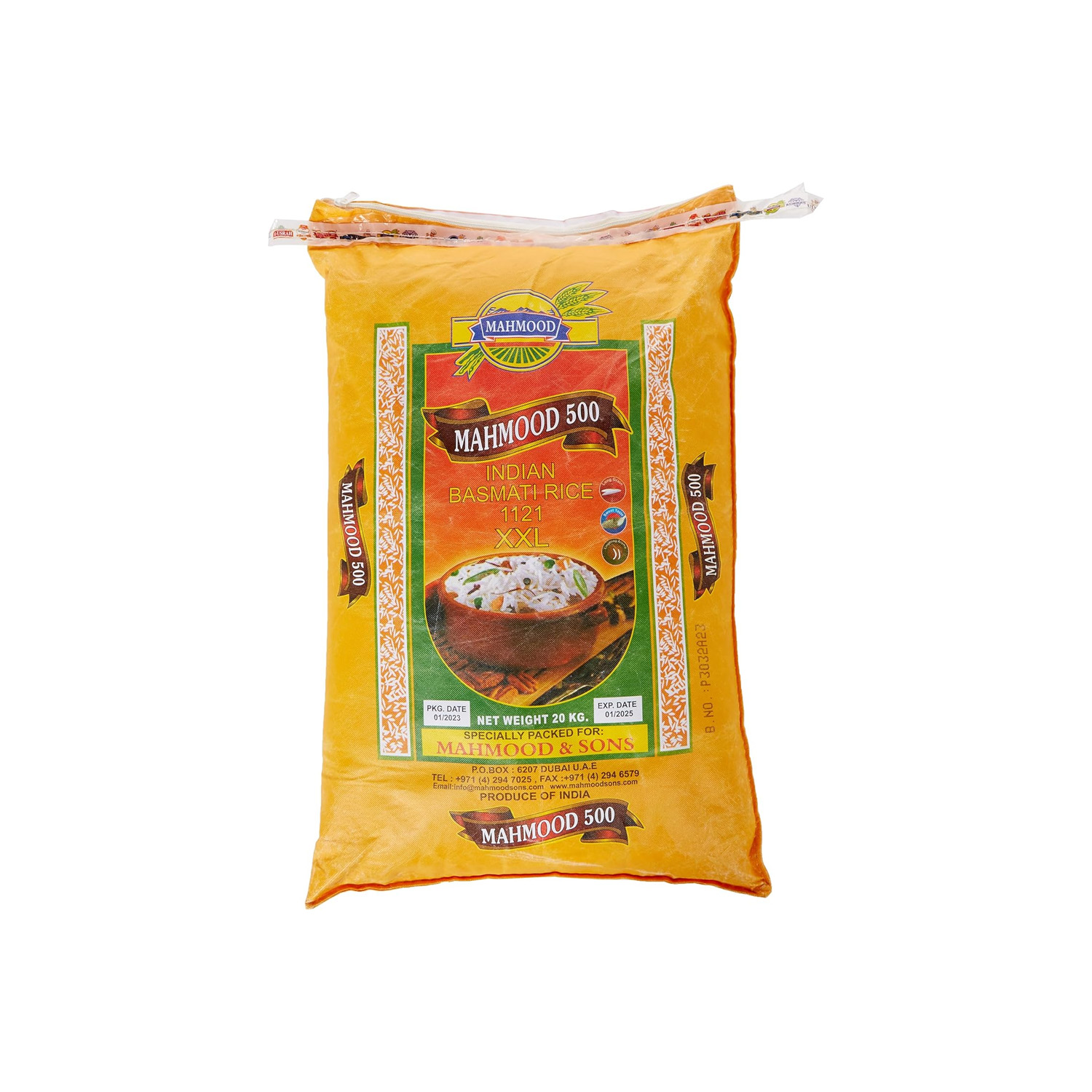Mahmood 500 Indian 1121 Basmati Rice 20 Kilograms