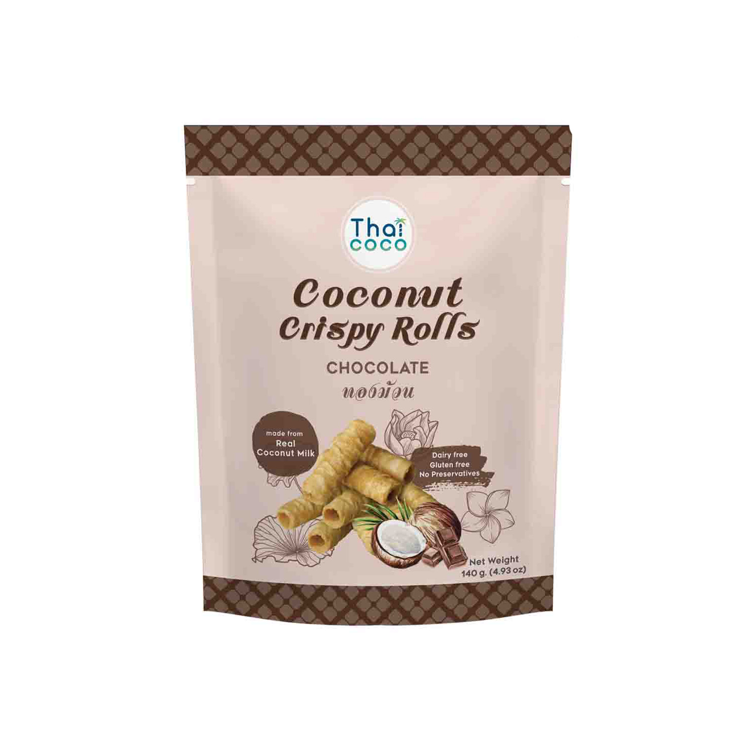 Thai Coco Coconut Crispy Rolls Chocolate 140 grams