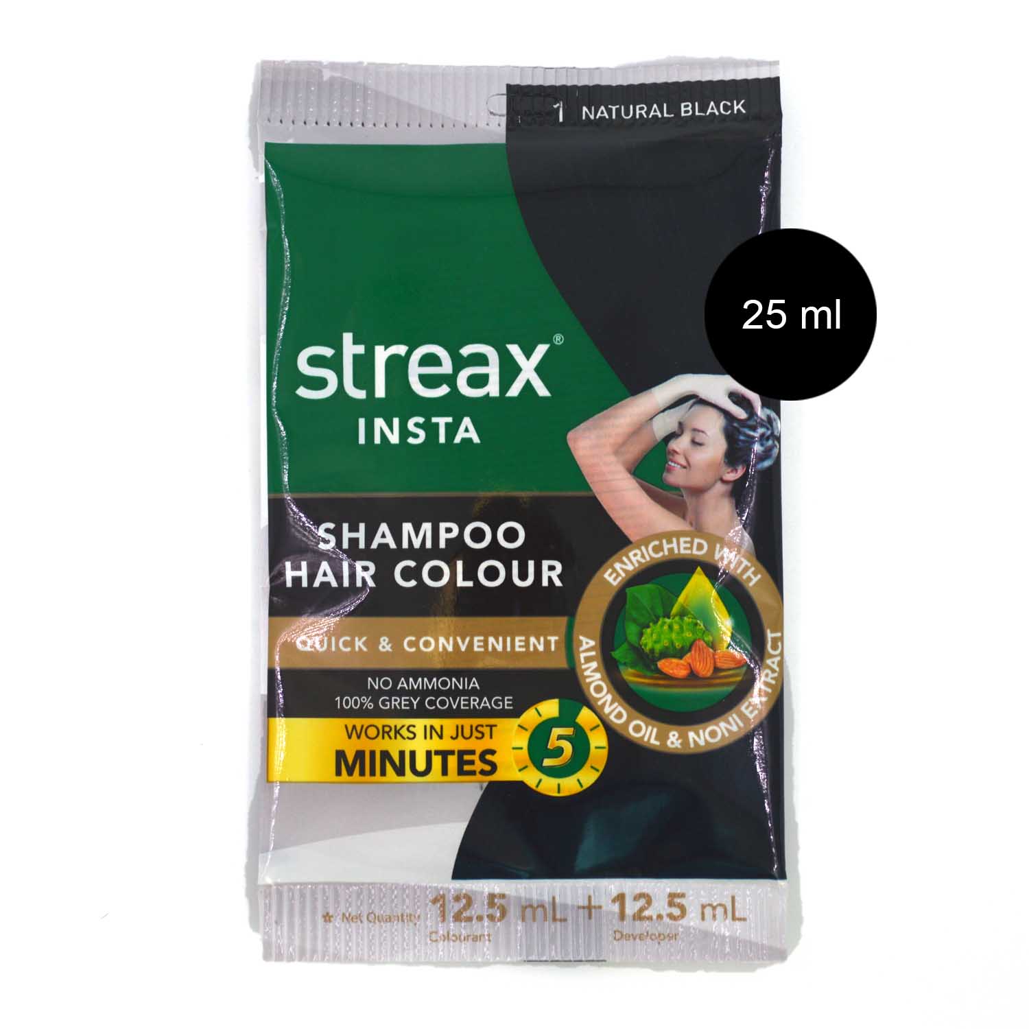 Streax Insta Shampoo Hair Colour Natural Black Sachet 25 milliliters