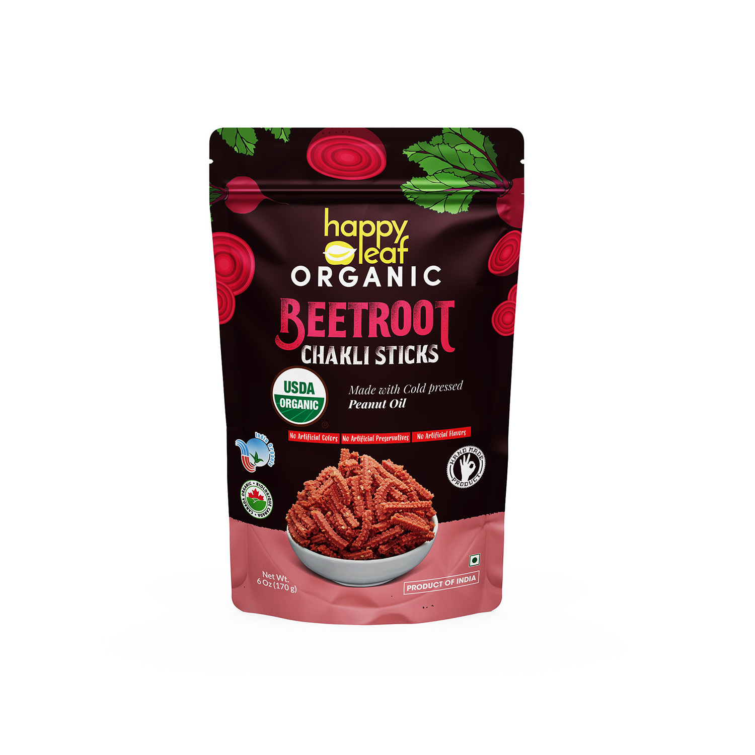 Happy Leaf Organic Beetroot Murukku sticks 6 ounces