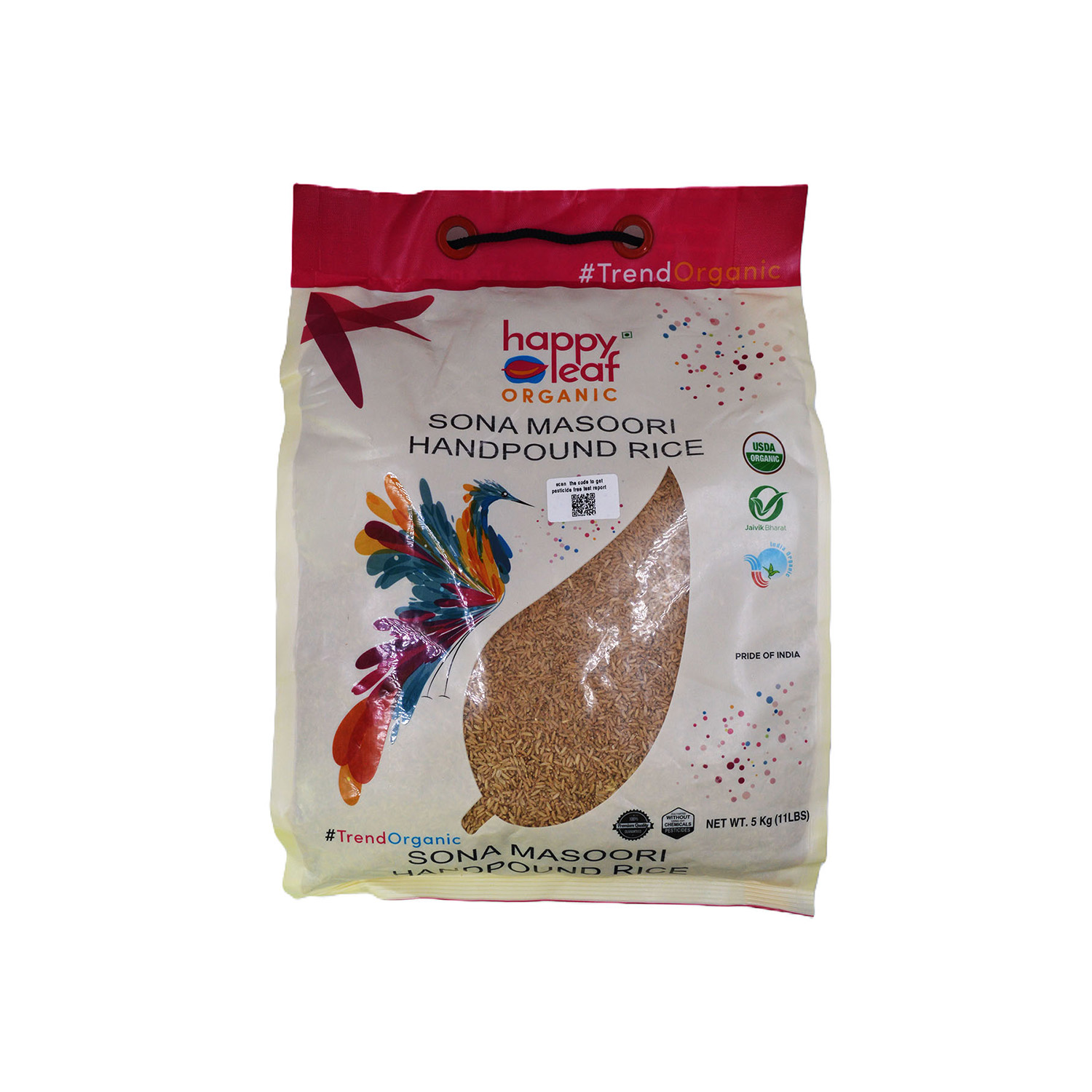 Happy Leaf Organic Rice Sona Masoori Hand Pound 5 kilograms