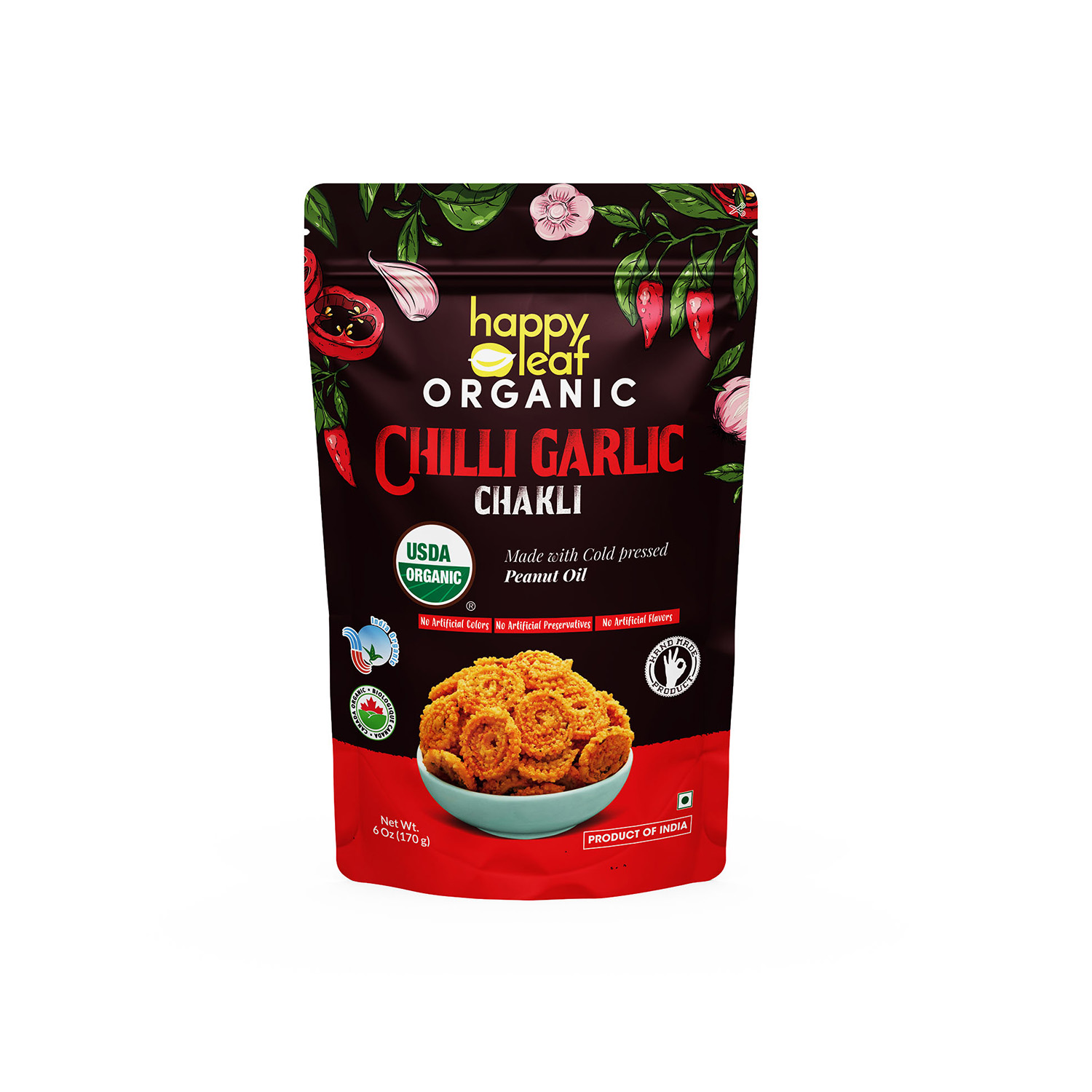 Happy Leaf Organic Chilli Garlic Chakli 6 ounces