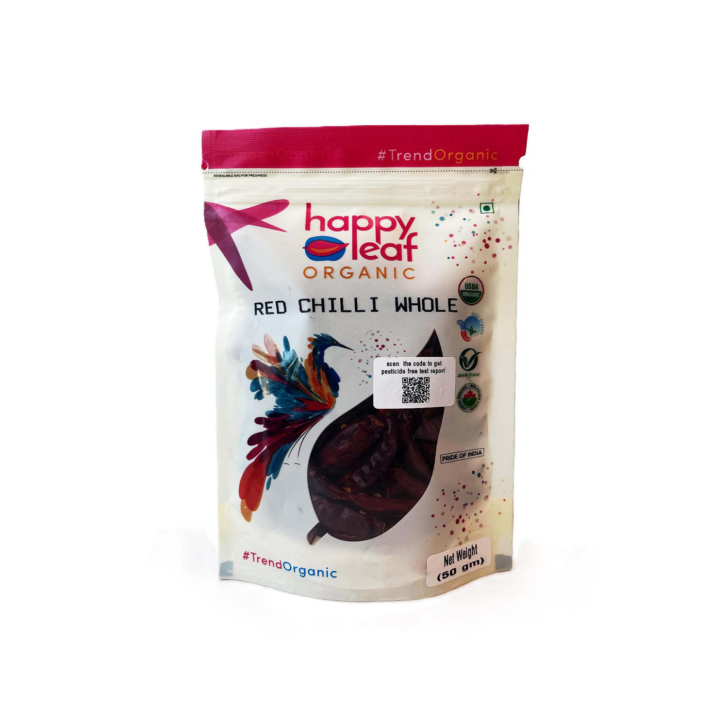 Happy Leaf Organic Red Chillies Whole 50 grams
