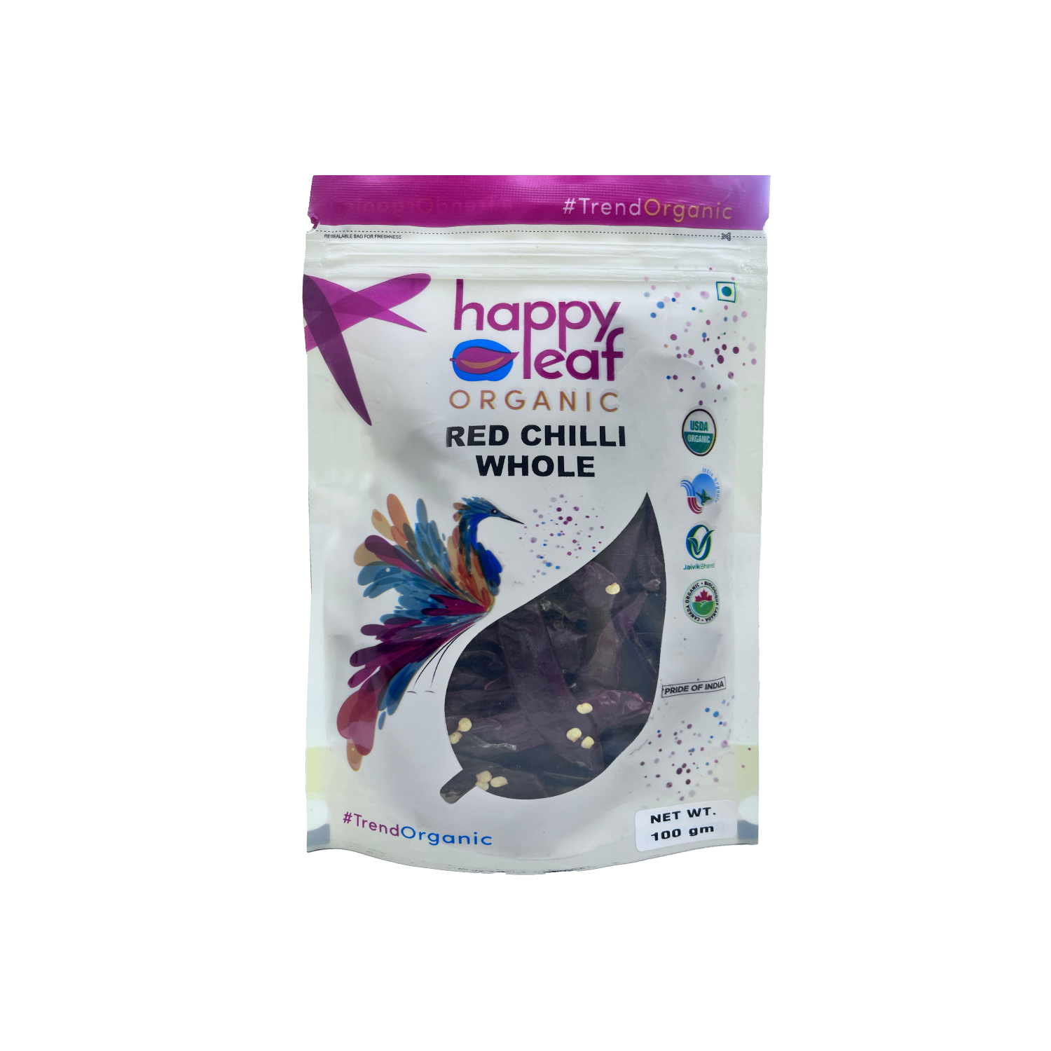 Happy Leaf Organic Red Chilli Whole 100 grams